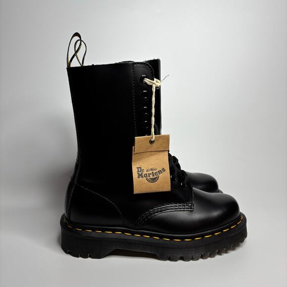 Dr. Martens 1490 Bex 10-Eye Smooth Leather Mid Calf Boots in Black - Picture 1 of 9